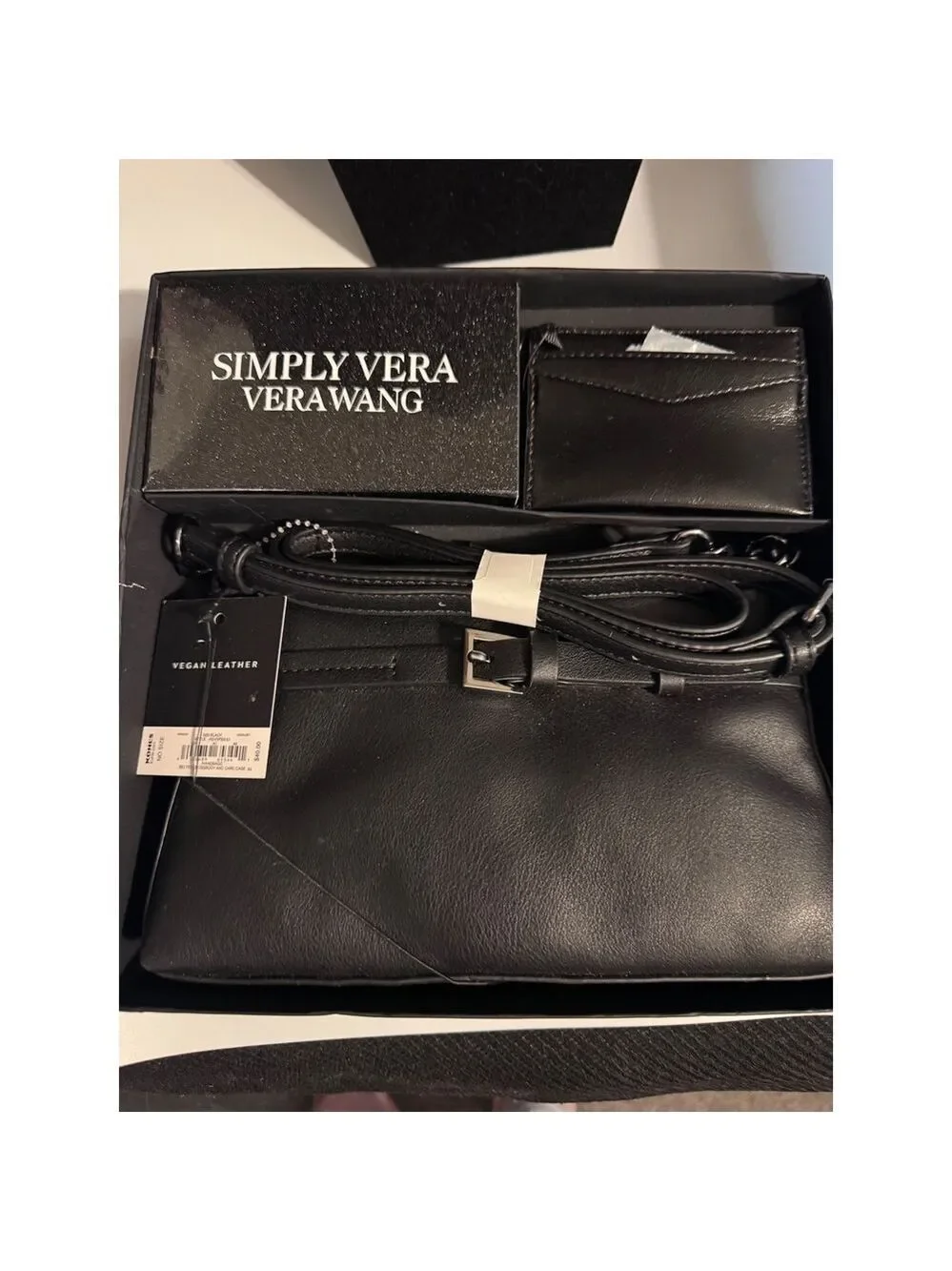 Simply Vera Vera Wang Black Vegan Leather Crossbody Bag with Cardholder